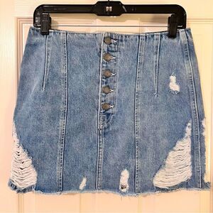 Carmar Mini Denim Skirt Button Fly Shredded Size 28